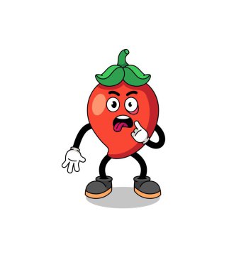 Character Illustration of chili pepper with tongue sticking out , character design
