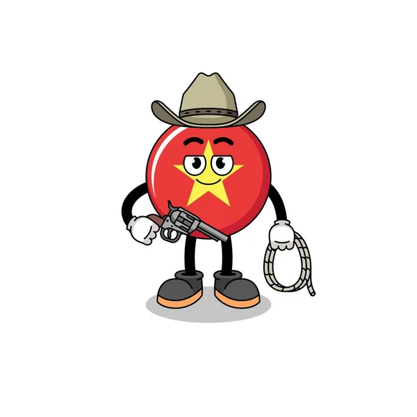 Mascote Personagem Bandeira Vietnã Como Cowboy Design Personagem — Vetor de Stock