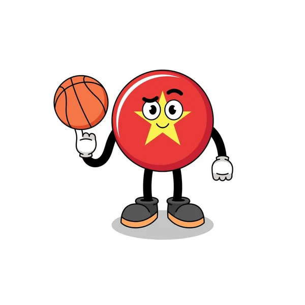 Vietnam Bayrak Illüstrasyonunda Basketbol Oyuncusu Karakter Tasarımı — Stok Vektör