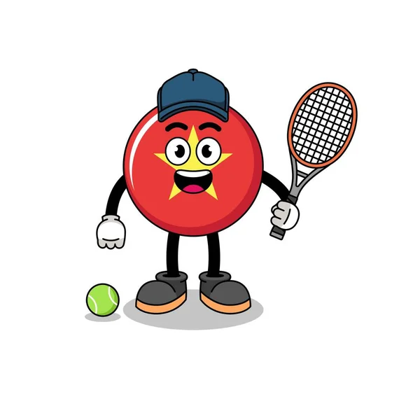 Illustration Drapeau Vietnam Tant Que Joueur Tennis Character Design — Image vectorielle