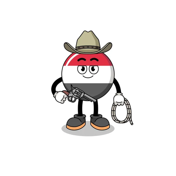 Character Mascot Yemen Flag Cowboy Character Design — Stock Vector