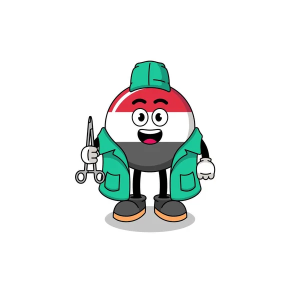 Illustration Yemen Flag Mascot Surgeon Character Design — Stock Vector