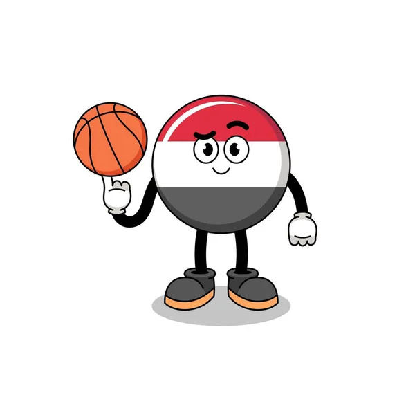 Jemenská Vlajka Ilustrace Jako Basketbalista Charakter Designu — Stockový vektor