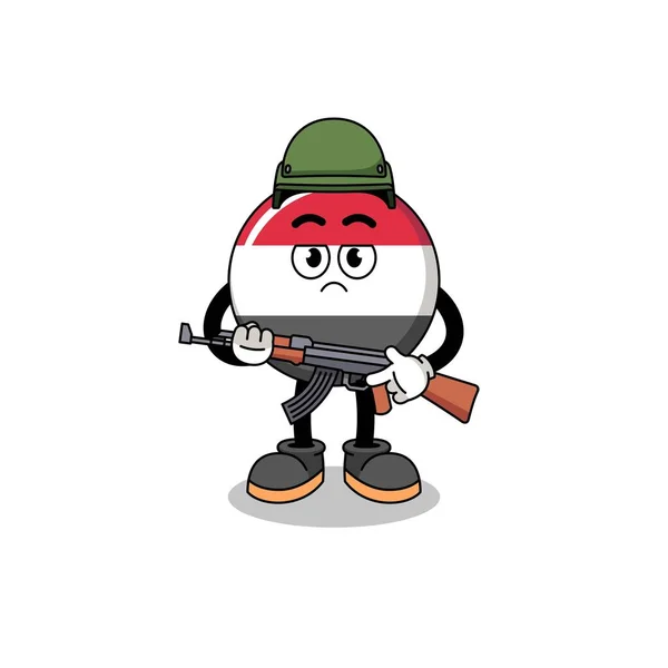 Cartone Animato Yemen Bandiera Soldato Character Design — Vettoriale Stock