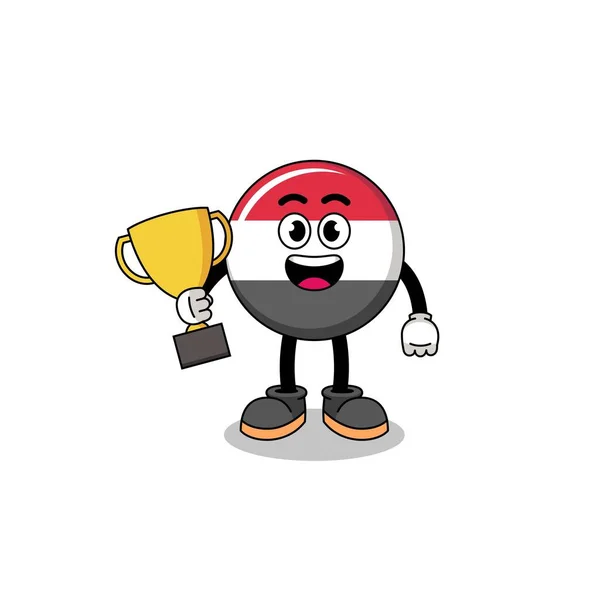 Kreslený Maskot Jemenské Vlajky Trofejí Charakter Designu — Stockový vektor
