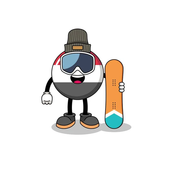 Mascot Cartoon Yemen Flag Snowboard Player Character Design — Stock Vector