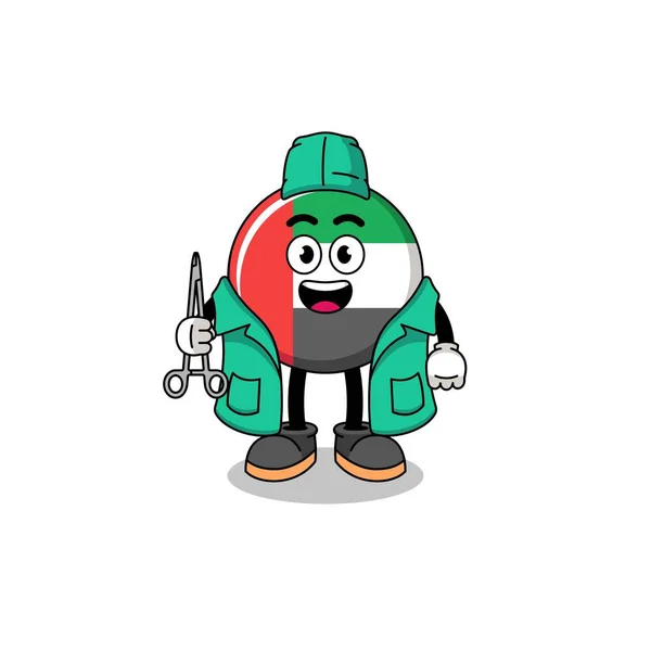 外科医としてのUae国旗マスコットのイラスト キャラクターデザイン — ストックベクタ