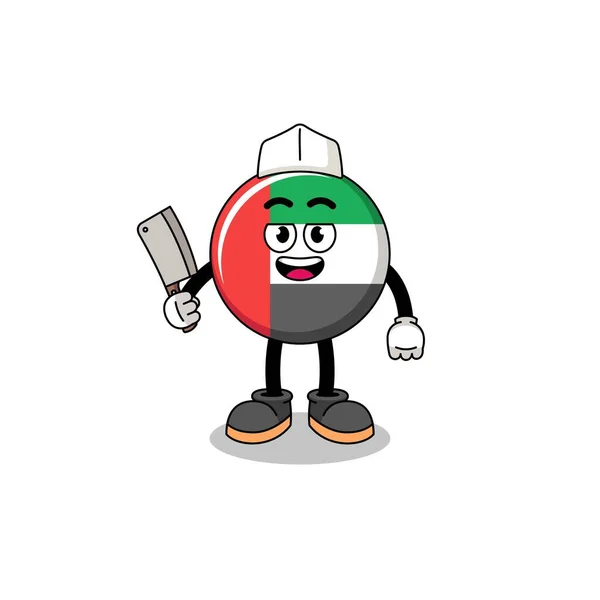 Mascote Bandeira Dos Emirados Árabes Unidos Como Açougueiro Design Personagem —  Vetores de Stock