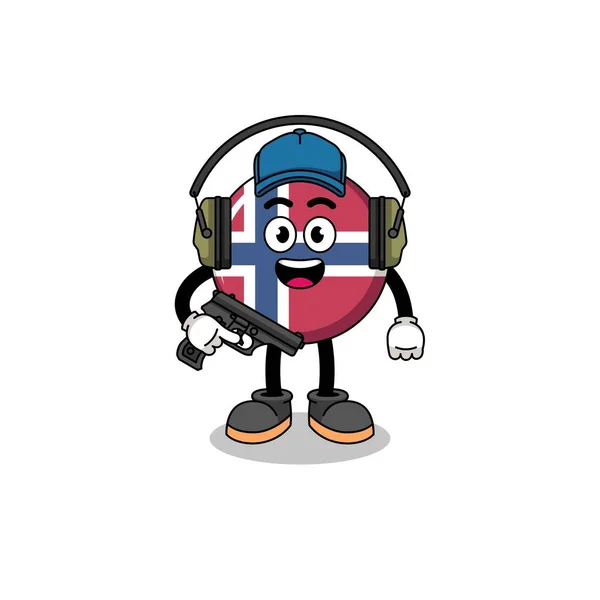 Official Mascot Norway Flag Doing Shooting Range Character Design — 스톡 벡터