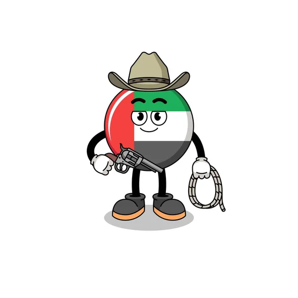 Mascotte Personaggio Della Bandiera Degli Emirati Arabi Uniti Come Cowboy — Vettoriale Stock