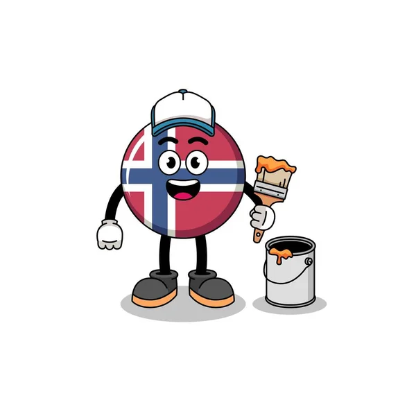Maskotka Znaków Norweskiej Flagi Jako Malarz Projekt Postaci — Wektor stockowy