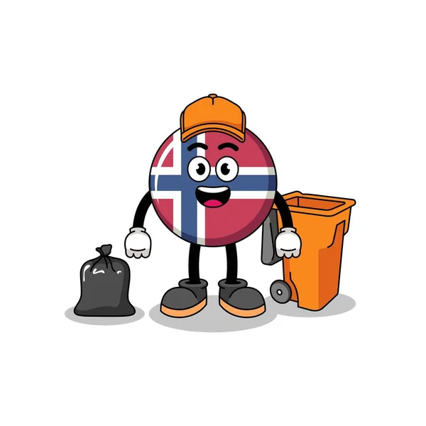Ilustração Dos Desenhos Animados Bandeira Norway Como Coletor Lixo Design —  Vetores de Stock