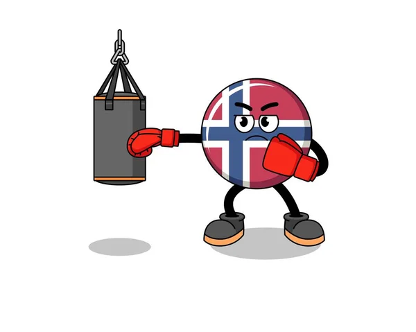 Ilustração Boxe Bandeira Norway Design Personagem —  Vetores de Stock