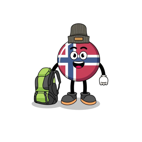 Illusztráció Norvég Zászló Kabala Mint Egy Túrázó Karakter Design — Stock Vector