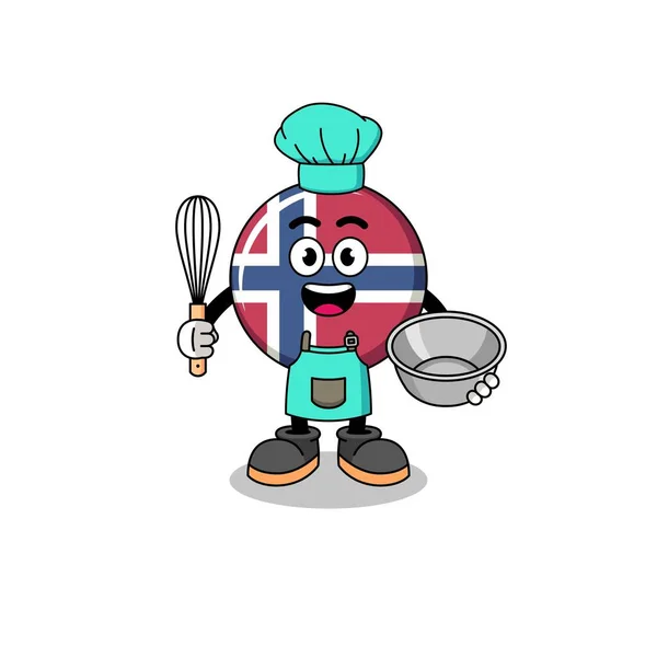 Ilustracja Norweskiej Flagi Jako Kucharza Piekarni Projekt Postaci — Wektor stockowy