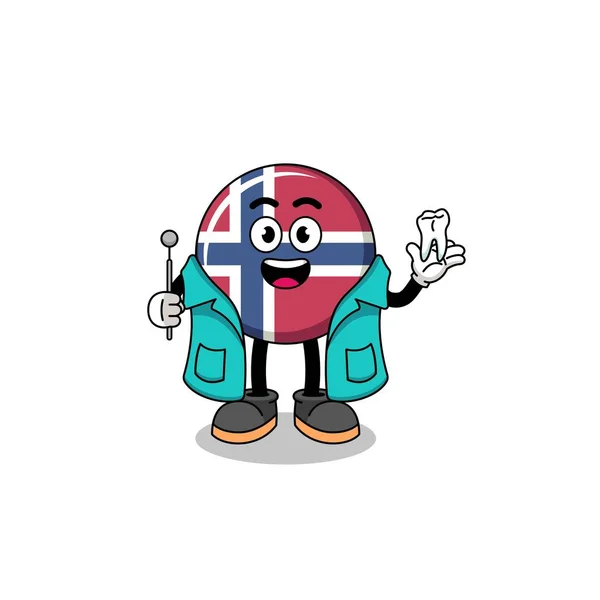 Ilustración Mascota Bandera Noruega Como Dentista Diseño Personajes — Vector de stock