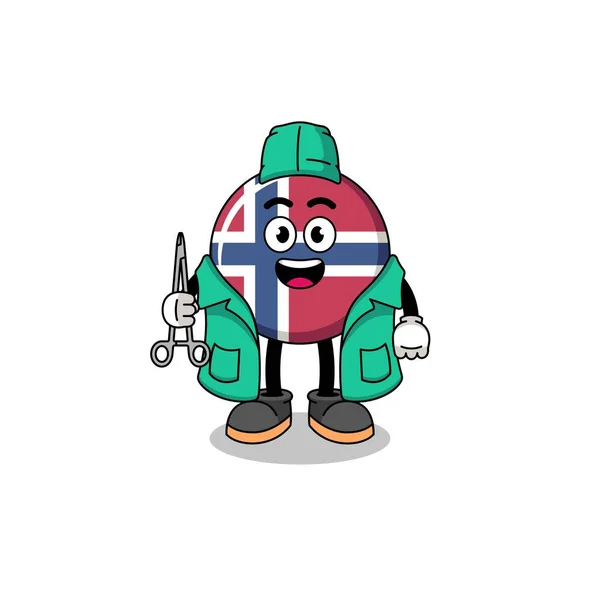 Norveç Bayrak Maskotunun Bir Cerrah Olarak Tasviri Karakter Tasarımı — Stok Vektör