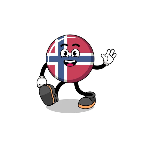 Norveç Bayrağı Çizgi Film Yürüyüşü Karakter Tasarımı — Stok Vektör
