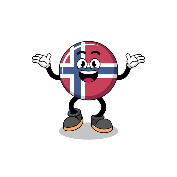 Norveç Bayrak Karikatürü Mutlu Bir Jest Karakter Tasarımı Ile Arıyor — Stok Vektör