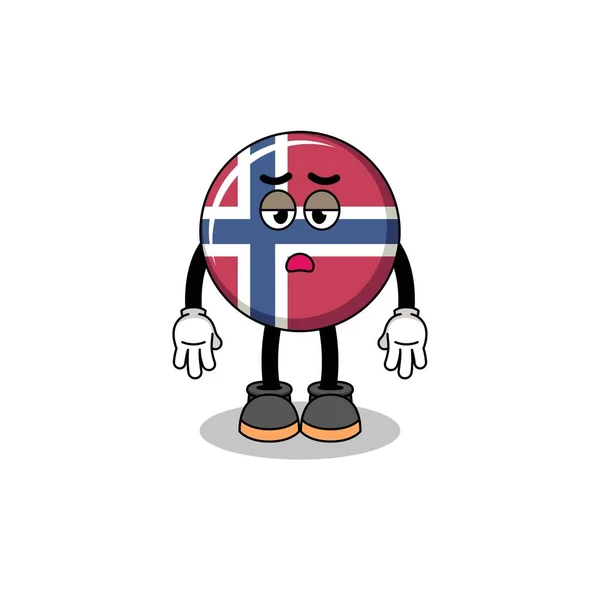 Мультфильм Флаге Норвегии Жестом Усталости Рисунком Персонажа — стоковый вектор