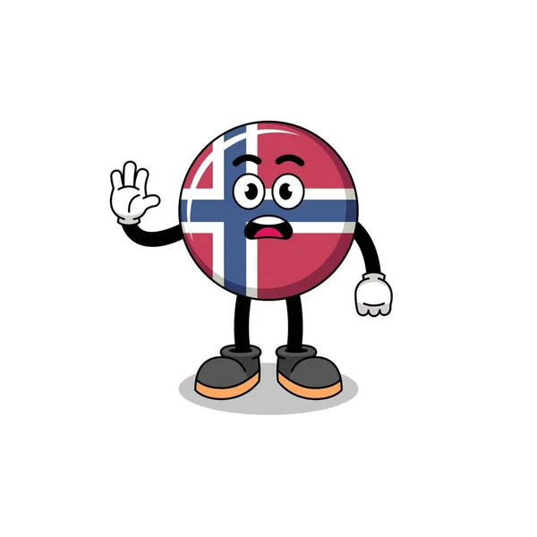 Norwegen Flagge Cartoon Illustration Tun Stop Hand Charakter Design — Stockvektor