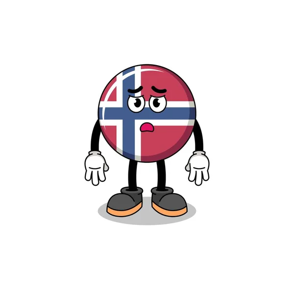 悲しい顔をしたノルウェーの旗漫画のイラストキャラクターデザイン — ストックベクタ