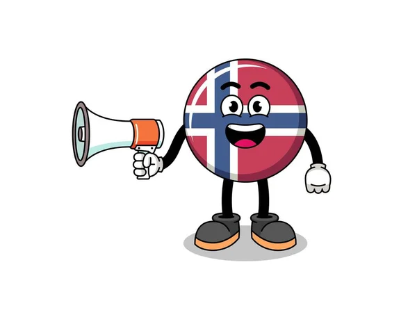 Norweska Flaga Ilustracja Kreskówka Gospodarstwa Megafon Projekt Postaci — Wektor stockowy