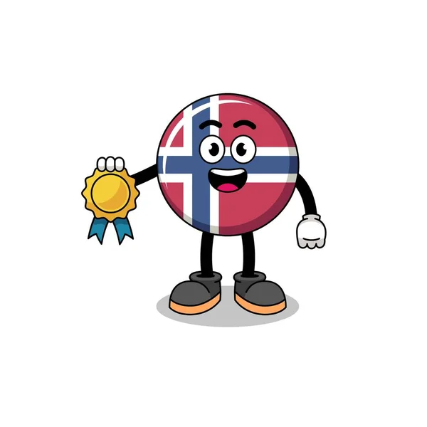 Norway Zászló Rajzfilm Illusztráció Elégedettség Garantált Medál Karakter Design — Stock Vector