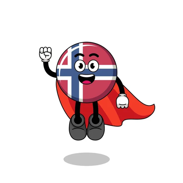 挪威国旗卡通片与飞行超级英雄 人物设计 — 图库矢量图片