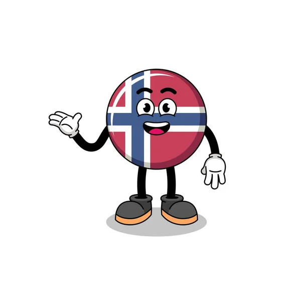 Norwegische Flagge Cartoon Mit Willkommenspose Charakter Design — Stockvektor