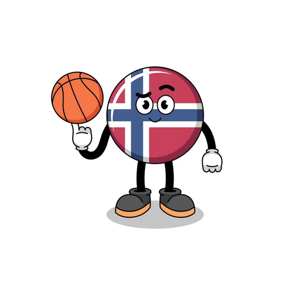 Ilustração Bandeira Norway Como Jogador Basquete Design Personagem —  Vetores de Stock