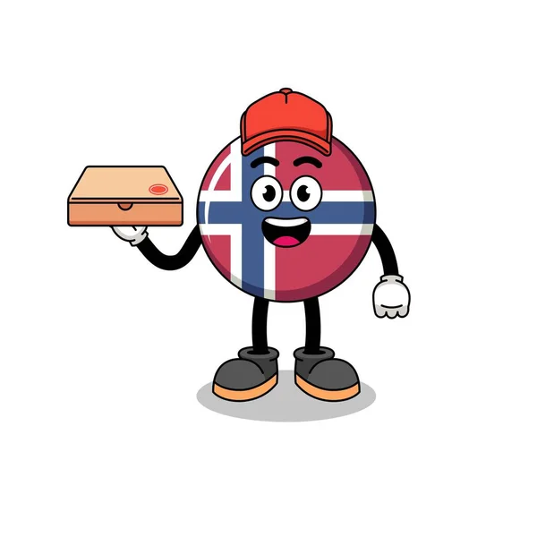 Norway Flag Illustration Pizza Deliveryman Character Design — Stock Vector