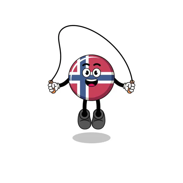 诺威国旗吉祥物卡通画跳绳 人物造型 — 图库矢量图片