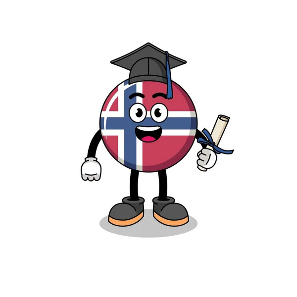 Norway Zászló Kabala Diplomás Póz Karakter Tervezés — Stock Vector