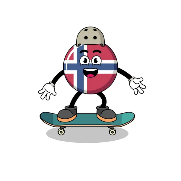 挪威国旗吉祥物 玩滑板 人物造型 — 图库矢量图片
