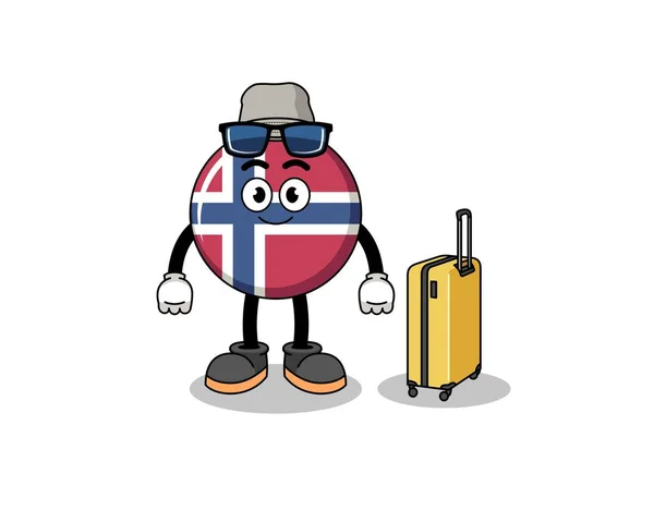 Norway Flag Mascot Haciendo Vacaciones Diseño Personajes — Archivo Imágenes Vectoriales