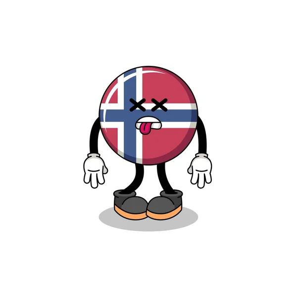 Norway Vlajka Maskot Ilustrace Mrtvý Charakter Design — Stockový vektor