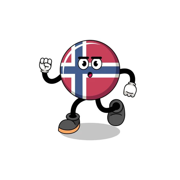 Uruchomiony Norweska Flaga Maskotka Ilustracja Projekt Postaci — Wektor stockowy