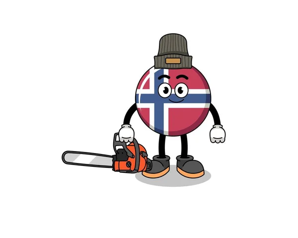 Norway Σημαία Εικονογράφηση Κινουμένων Σχεδίων Ξυλοκόπος Σχεδιασμός Χαρακτήρα — Διανυσματικό Αρχείο