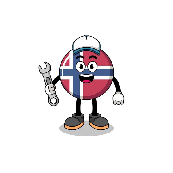 Norway Flag Ilustración Dibujos Animados Como Mecánico Diseño Personajes — Archivo Imágenes Vectoriales