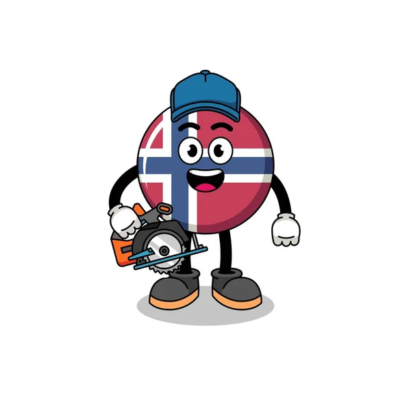 Dibujos Animados Ilustración Bandera Noruega Como Carpintero Diseño Personajes — Archivo Imágenes Vectoriales
