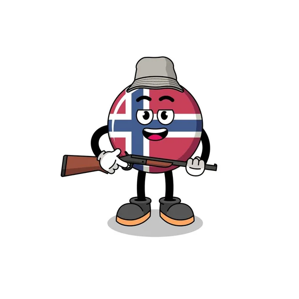 Rajzfilm Illusztráció Norvég Zászló Vadász Karakter Design — Stock Vector