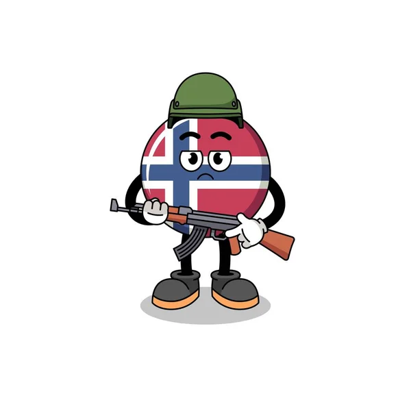 Karikatura Vojáka Norské Vlajky Charakter Designu — Stockový vektor