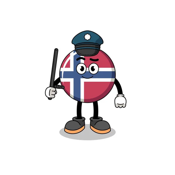 Dibujos Animados Ilustración Policía Bandera Noruega Diseño Personajes — Archivo Imágenes Vectoriales