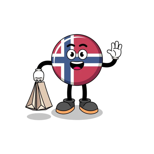 Cartoon Norway Flag Shopping Character Design — Stock Vector