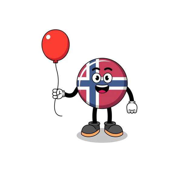 Cartoon Norway Flag Holding Balloon Character Design — Stock Vector