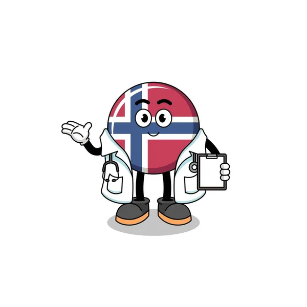 Maskotka Kreskówki Norweskiej Flagi Lekarza Projekt Postaci — Wektor stockowy