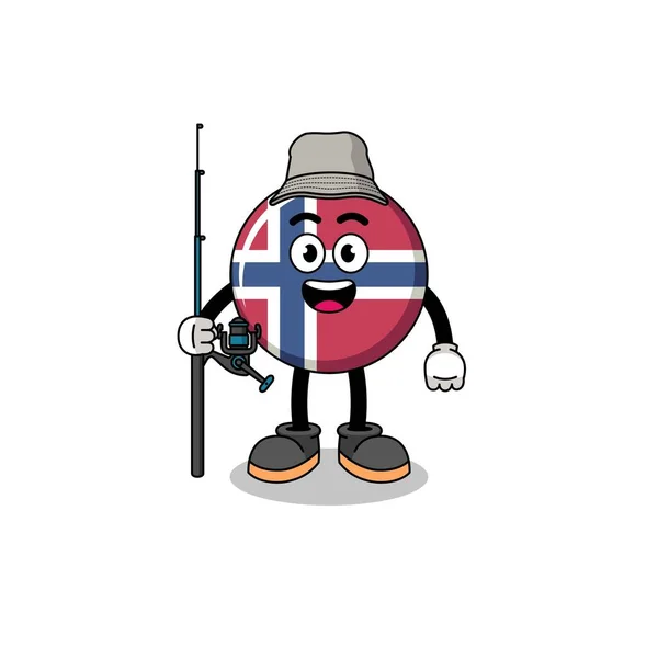 Mascote Ilustração Pescador Bandeira Norway Projeto Caráter —  Vetores de Stock