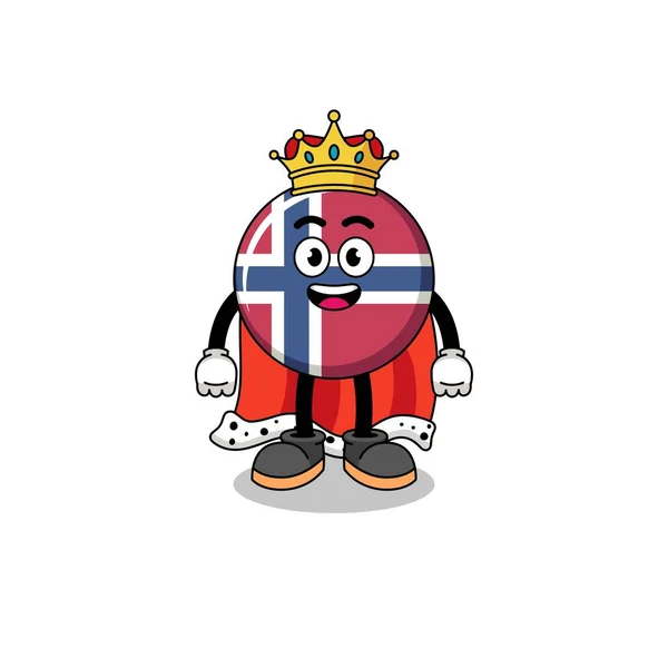 Maskoten Illustration Norska Flaggan Kung Karaktär Design — Stock vektor