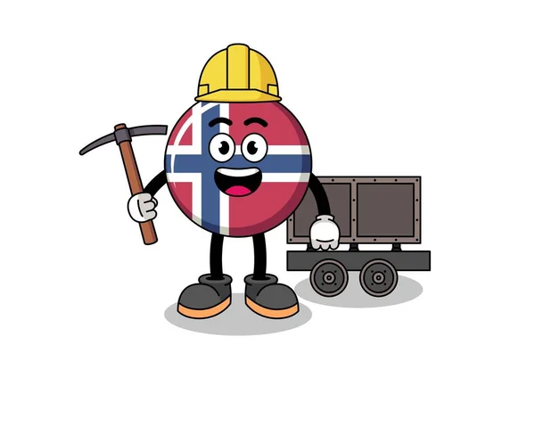 Mascot Illustration Norway Flag Miner Character Design — Stock Vector
